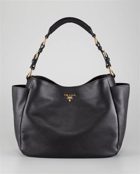 prada double tote magnetic closure|Black Leather tote .